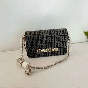 Bebe Ailey Two Tone Crossbody Bag Purse Black/Gray Faux Leather Flap Closure